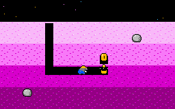 An open capsule in the tunnel with a gold right token rising out of it, the digger next to it